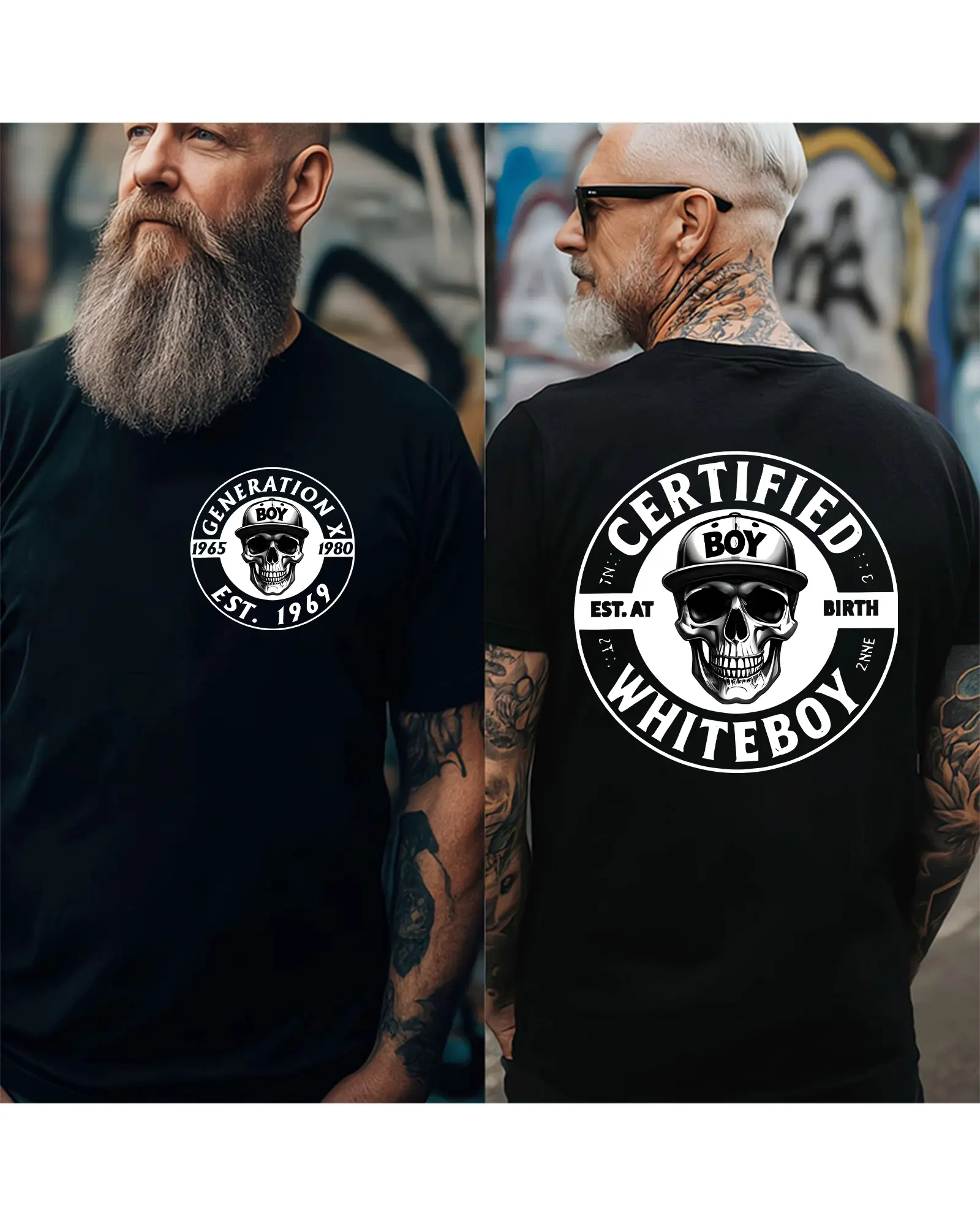 Certified Boy Est. at Birth Whiteboy Skull Print Shirt, Customize Year GenX 2 Side T-Shirt