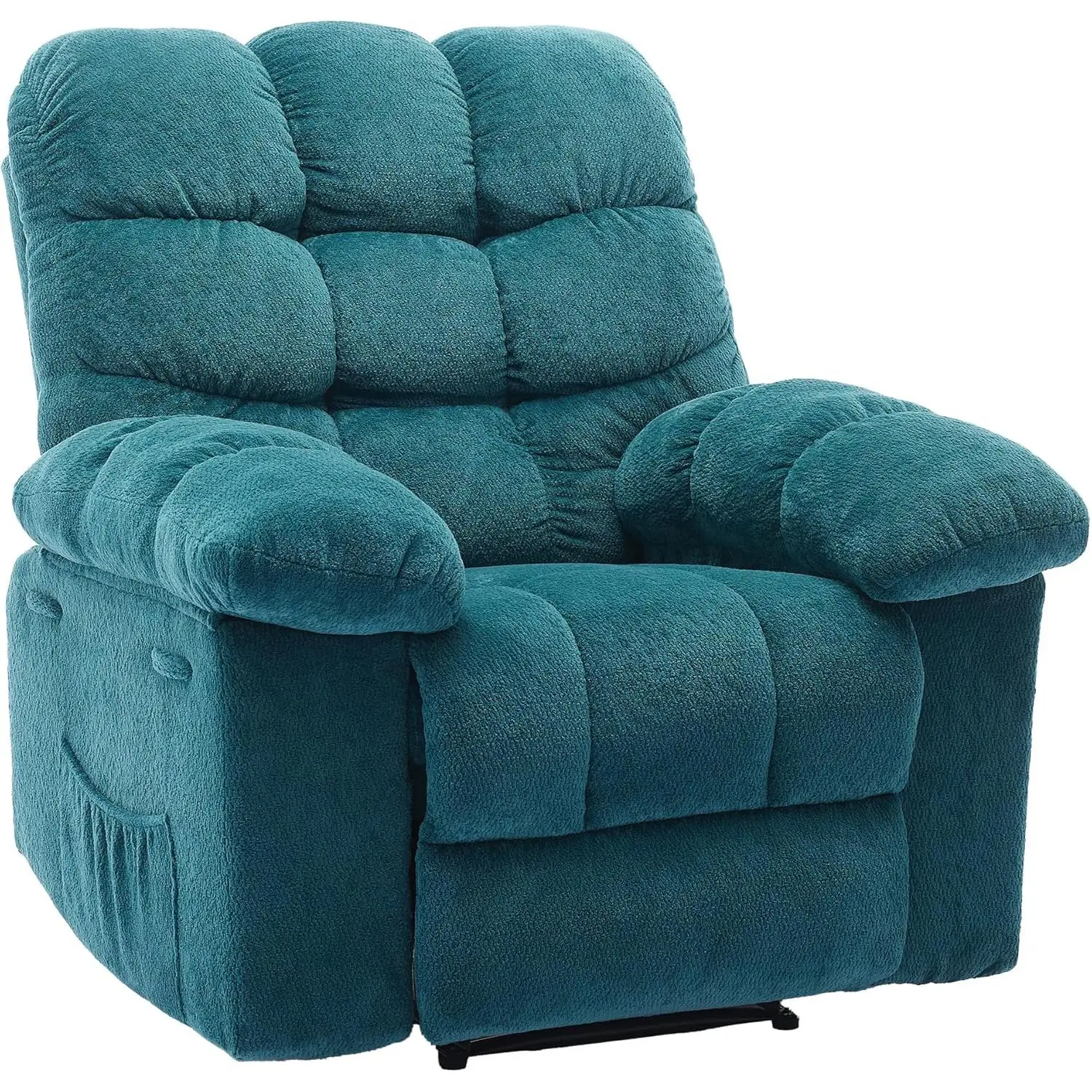 Garvee Blue Manual Recliner Chair,Ergonomic Overstuffed Breathable Fabric Reclining Chair with Side Pockets,q235 Steel Frame Lazy Boy Recliner Single Sofa for Living Room Bedroom