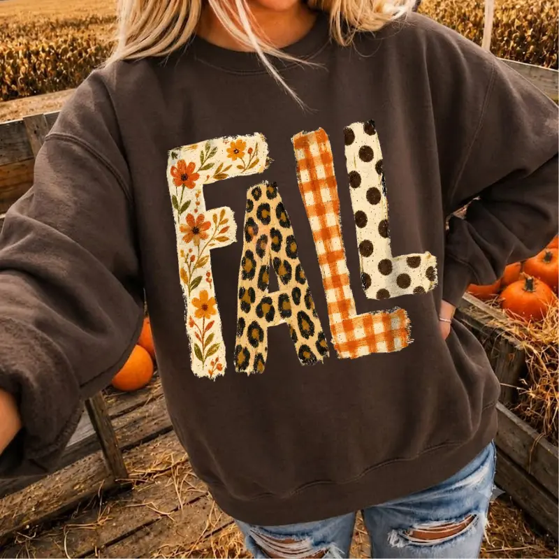 Vintage Fall Varsity Sweatshirt, Distressed Autumn Graphic Crewneck, Pumpkin Thanksgiving Pullover, Cozy Harvest Season Sweatshirt, Trendy Fall Gift for Women, Women's Long Sleeve Shirts
