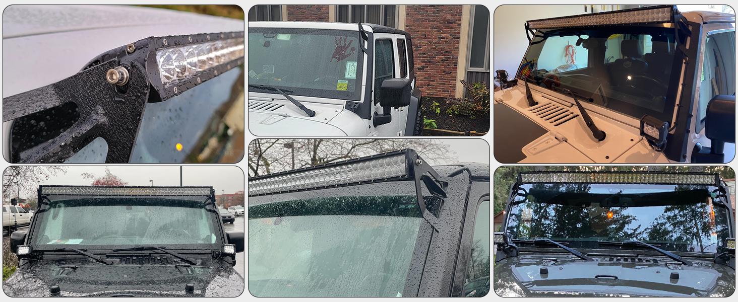 Nilight Upper Windshield Frame Mounting Bracket A-pillar Mounts for 52 Inch Light Bar and LED Pod Lamp on Wrangler JK 2007 2008 2009 2010 2011 2012 2013 2014 2015 2016 2017 2018