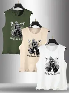 Summer Men's Casual Sleeveless Fitted Vest, Sleeveless Basic Tanks, Menswear, Letter Clap Graphic Print, Outdoor Sports Wear, Daily Versatile, 3 Pack Set