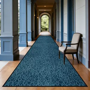 Luxurious Deep Indigo Leopard Pattern Long Rug for Bedroom & Kitchen, Soft Comfortable Runner Carpet, Easy-Cleaning Washable, Ideal for Hallway Living Room & Bathroom, Soft Washable Rugs