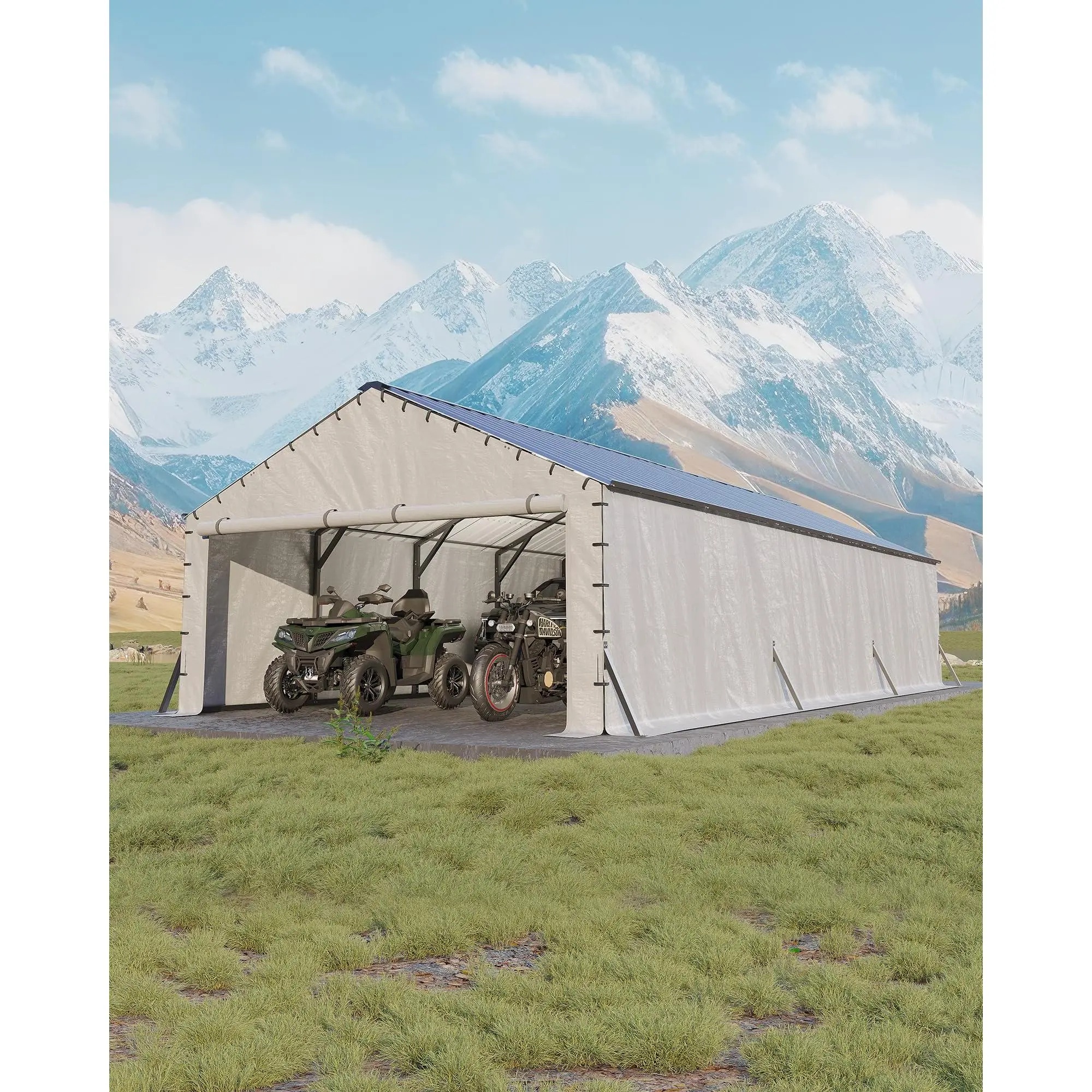 Garvee 20'X30'x12' Metal Carport for Multiple Vehicles, Enclosed Car Ports, Vertical Roof Design, for All-Weather, for Full-Size Pickup Trucks, Boats, and Tractors
