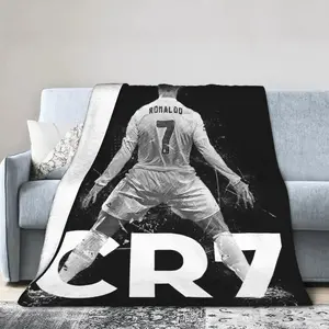 CR7 Football Soccer Ronaldo Flannel Blankets Cooling Blanket Soft Elastic Breathable Warm Funny Throw for Bedding Lounge Bedroom Sofa Ideal Gift