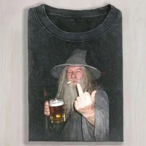 Gandalf Funny Wizard Graphic Shirt, Grumpy Magic Man Beer Tee, Dark Humor Fantasy Top, Unisex Streetwear Gift, Unisex Cotton Crewneck T-Shirt Menswear Womenswear Streetwear Top