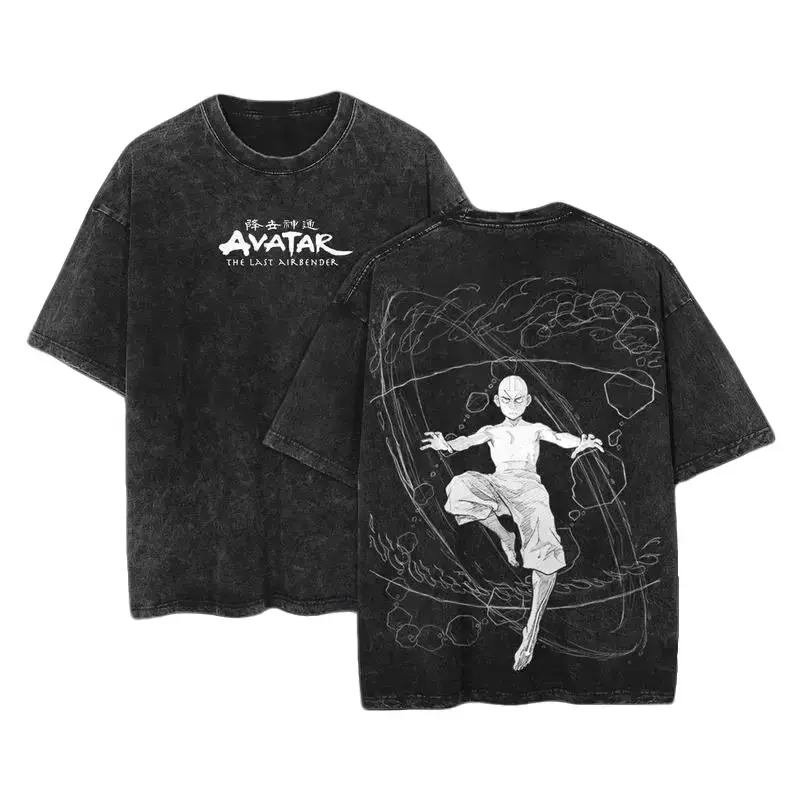 [HM]Retro Vintage Limited Aang-The Last Air Nomad-The Avatar Anime Double Printed  Washed Tee Unisex Oversize Anime Manga Acid Washed Lightweight Cotton Shirt,avatar fire,acid gymwear merch,anime fan bleach merchandise,unisex retro anime lover,manga movie