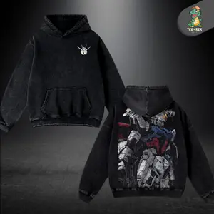 RX-78-2 Gundam Hoodie, crafted from heavyweight washed cotton, oversized streetwear fit, vintage soft texture, new release for fans, RX-78-2, Amuro Ray, Char Aznable, Mobile Suit Gundam