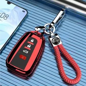 for Toyota Key Fob Cover with Keychain,Special Soft TPU Key Case Protector Compatible with 2020-2022 Highlander Corolla Prius,2018-2024 RAV4 Camry Avalon C-HR GT86-Red, Black, Blue, Silver