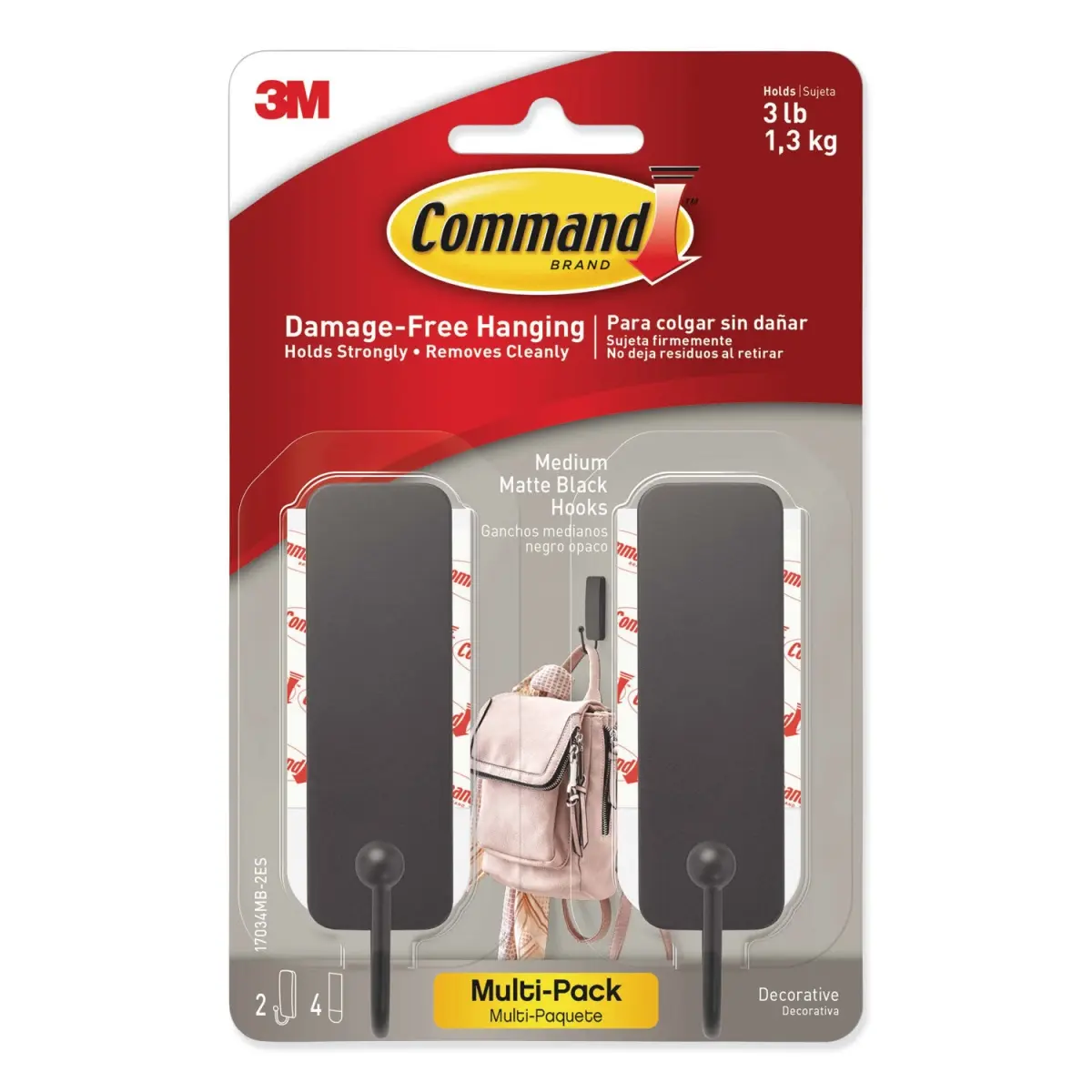 Command Matte Black Decorative Medium Organiser Hook - Pack of 2 (MMM17034MB2ES)
