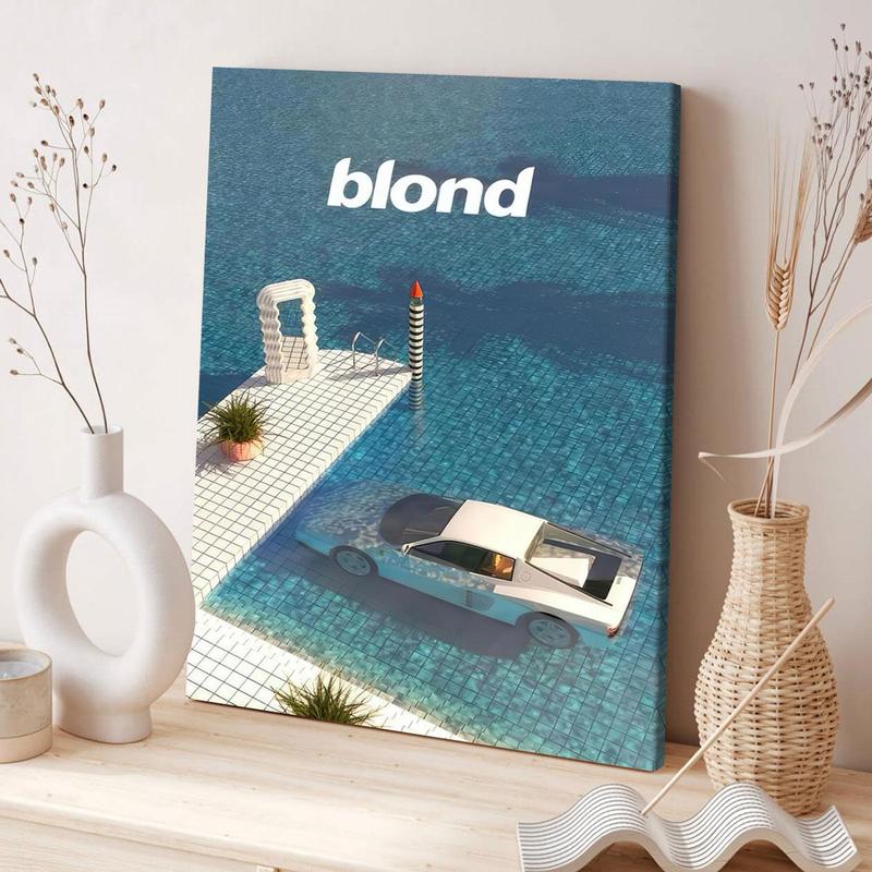 Car & Pool Pattern Canvas Painting with Frame, Modern Art Poster, Wall Art Decorative Painting for Home Living Room Office Bedroom, Artwork