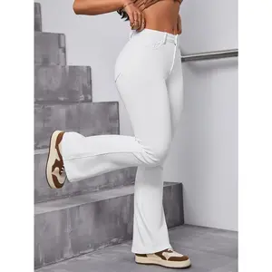 Women's High-Waist Stretchy White Flare Jeans - Slim Fit, Versatile Bell Bottom Design, Comfortable Polyester Blend, Perfect for All Seasons, Allseason Apparel|Stylish Bell Bottoms|Seamless Finish