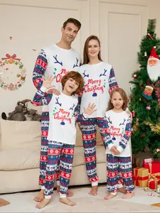 Christmas Family Pajama Set, Top & Print Pants, Comfortable Skin-Friendly Home Wear, Holiday Theme, Fall & Winter