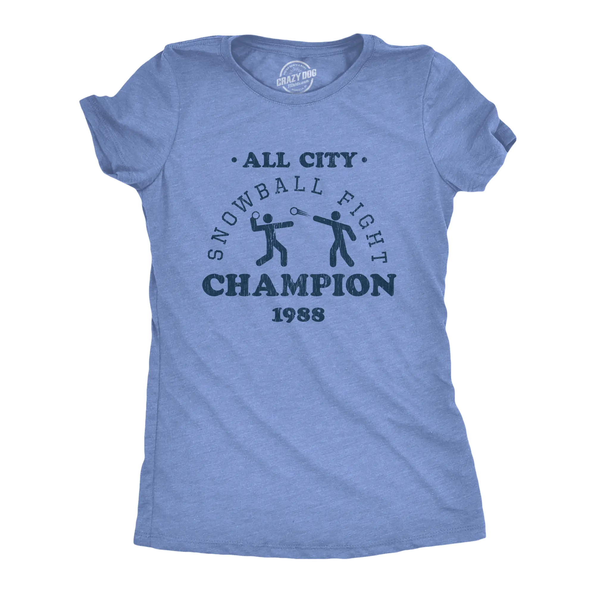Womens All City Snowball Fight Champion 1988 T Shirt Funny Winter Snow Graphic Vintage Tee Funny Womens T Shirts Cute Vintage Fashion Casual Ladies T-Shirt Gift Christmas Tops for Women Women's Novelty Tees Light Blue