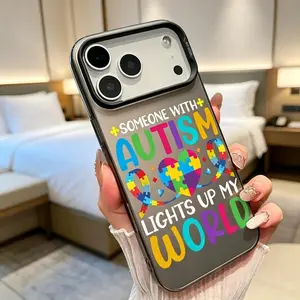 IMD Phone Case for iPhone 17 Pro Max 16 Plus 15 14 13 12 11 Air E Autism Heart Puzzle Pattern Full Coverage Anti-Slip Rugged Durable Hard PC Cover for boy girl