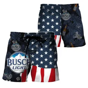 USA Tropical Flag B.u.s.c.h L.i.g.h.t Swim Trunks – Patriotic Beer Lover Summer Beach Shorts, American Flag Tropical Pool Party Swimwear for Men, Lightweight Quick Dry Vacation Out