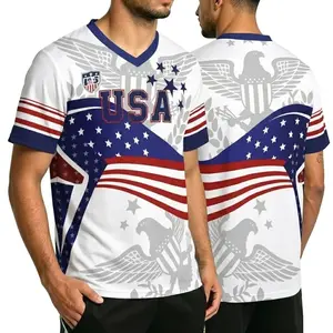 2026 USA Patriotic V-Neck Graphic Shirt, American Flag Eagle Print Short Sleeve Sports Top, Red White Blue Casual Shirt for Men