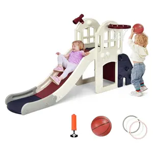 Costzon Large Slide for Kids, Slide Play Climber Set with Long Slipping Slope, Basketball Hoop and Ball, for Indoor Outdoor Backyard，fathersdaygift