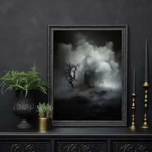 Smoky Storm Night | Dark Academia, Antique Illustration, Dark Wall Art, Home Room Decor, Goth Cottagecore, Unframed