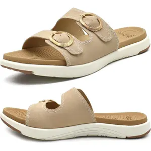 Womens Orthotic Slides Comfort Plantar Fasciitis Arch Support Slip on Flat Sandals Ladies Soft Cushion Fashion Yoga Mat Slippers With Adjustable Straps