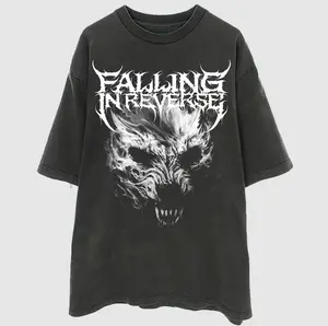 Falling In Reverse Wolf Shirt, Gothic Emo Style Rock Band Graphic Tee, Dark Wolf Urban Fashion Top Menswear, Alt Music Fan Gift
