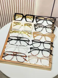Women's Plastic Square Cat Eye Glasses Set, Multiple Styles & Colors, Simple Fashion Flat Mirror, Minimalist Style, Unique Spicy Look, Square Frame Glasses