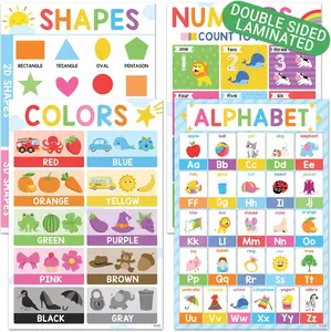 ABC Alphabet Posters Set 4 16x24 Double Laminated Educational Charts for Classroom Decor Homeschool Supplies Color Shape Number Learning