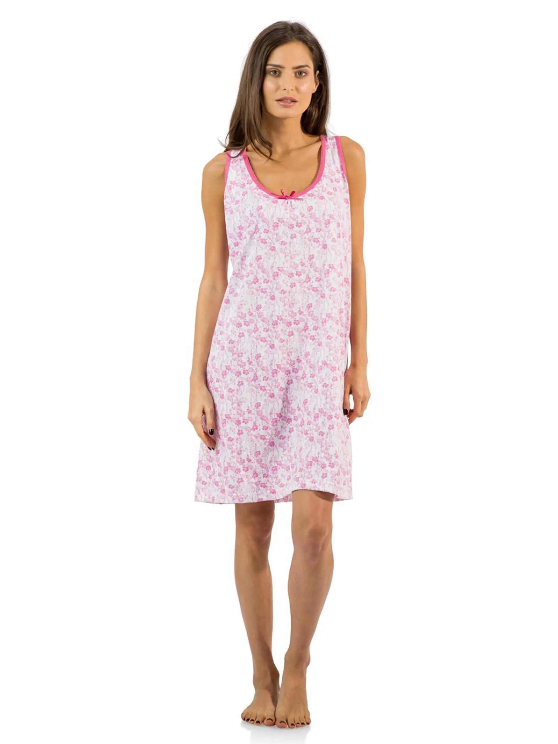 Casual Nights Women's Soft Cotton Nightgown, Sleeveless Floral Pajama Chemise with Feminine Bow Accent, Nightwear, Comfortable, Shirt, Fabric, Lady, Breathable, Loungewear
