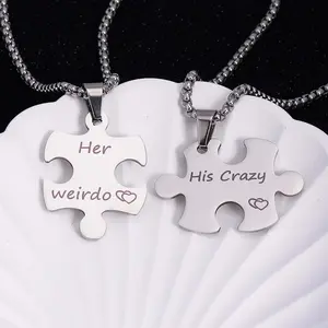 Stainless steel and titanium steel couple pendant necklace, His crazy her weirdo, a gift for couples to wear every day.