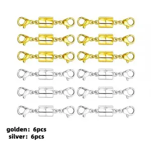 6pcs Magnetic Necklace Clasps, Double Lobster Closure, Extra Strong Extender for Bracelets & Necklaces, Ideal for Women & Seniors