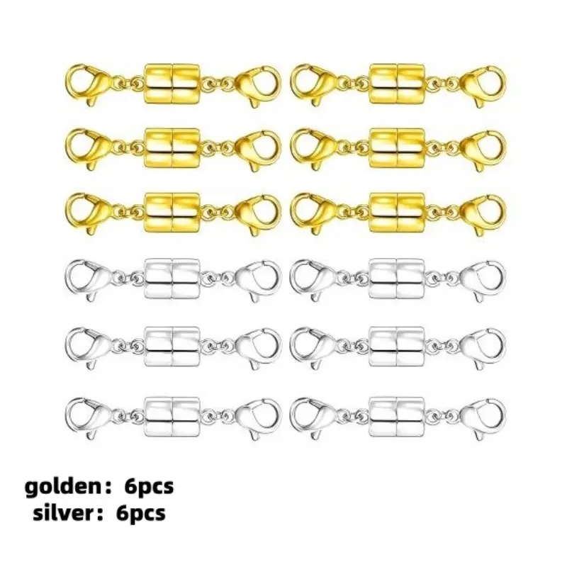 6pcs Magnetic Necklace Clasps, Double Lobster Closure, Extra Strong Extender for Bracelets & Necklaces, Ideal for Women & Seniors