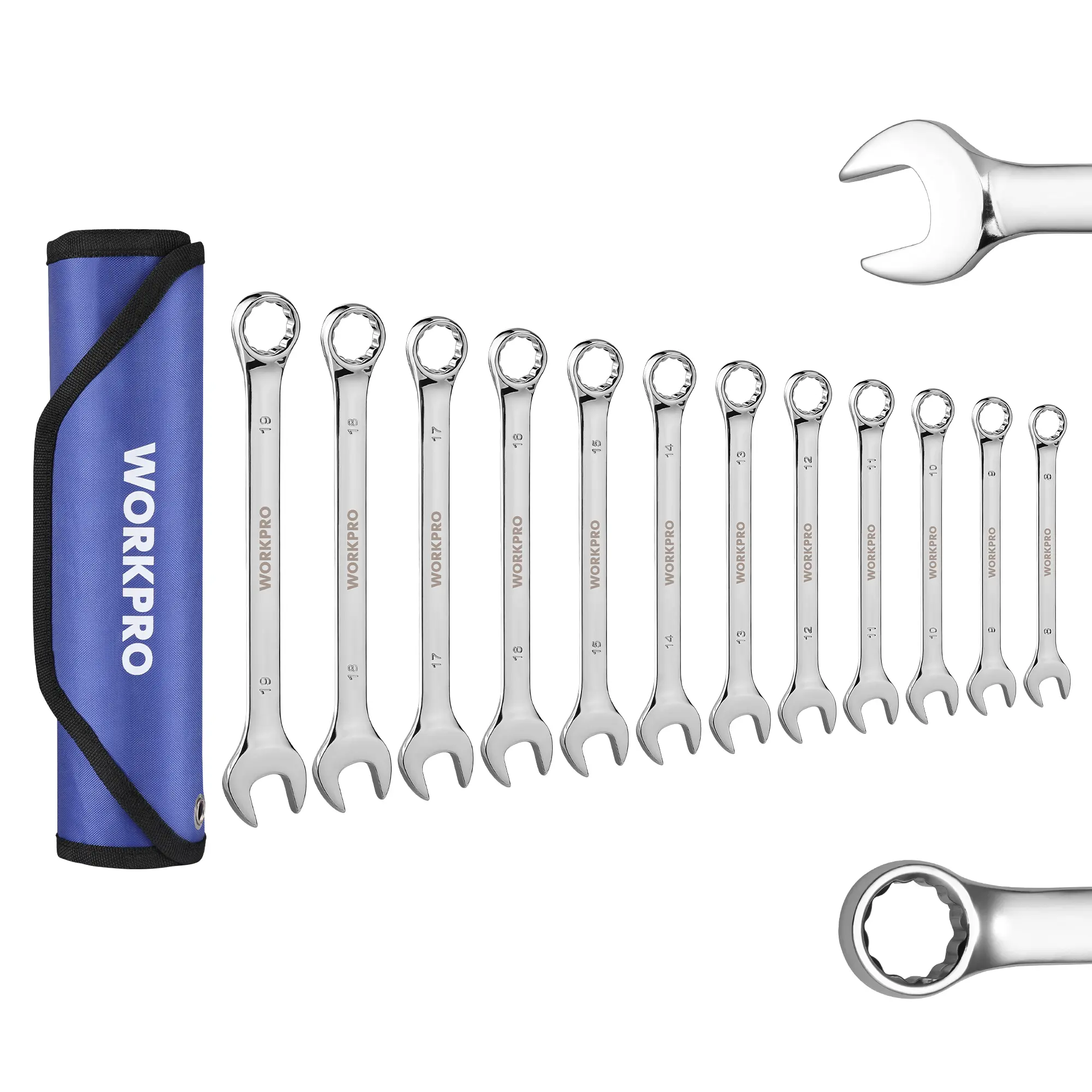 #Summersales WORKPRO 12-Pack Combination Wrench Set, Metric/SAE, Premium Cr-V Wrench Sets, 12PT, Mirror Polish Chrome Plating with Rolling Pouch