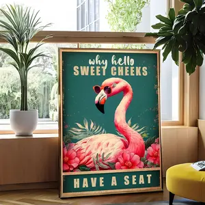 1pc Funny Flamingo Print Design, Hello Sweet Blush Pattern Poster, Bathroom and Bedroom Wall and Desk Decoration, Unique Gift Idea