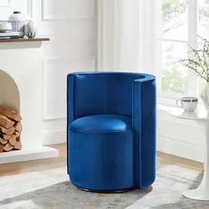 Modway Della Performance Velvet Fabric Swivel Chair in Navy