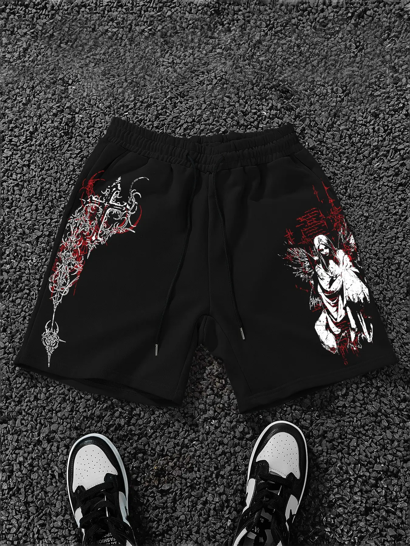 Y2K Gothic Print Shorts Unisex, American Street Style Skateboard Aesthetic, Athleisure Casual Shorts, Breathable High Waist Gym Shorts for Gym & Daily Wear