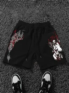 Y2K Gothic Print Shorts Unisex, American Street Style Skateboard Aesthetic, Athleisure Casual Shorts, Breathable High Waist Gym Shorts for Gym & Daily Wear