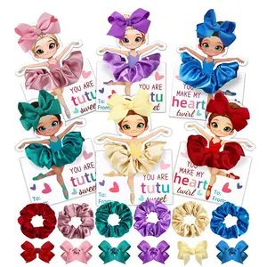 Valentine’s Day Gifts for Kids – 24 Pack Ballerina Valentine Cards with Hair Scrunchies & Bow Clips, Girls Dance Party Favors, Classroom Exchange Gifts, Dance Recital Prizes