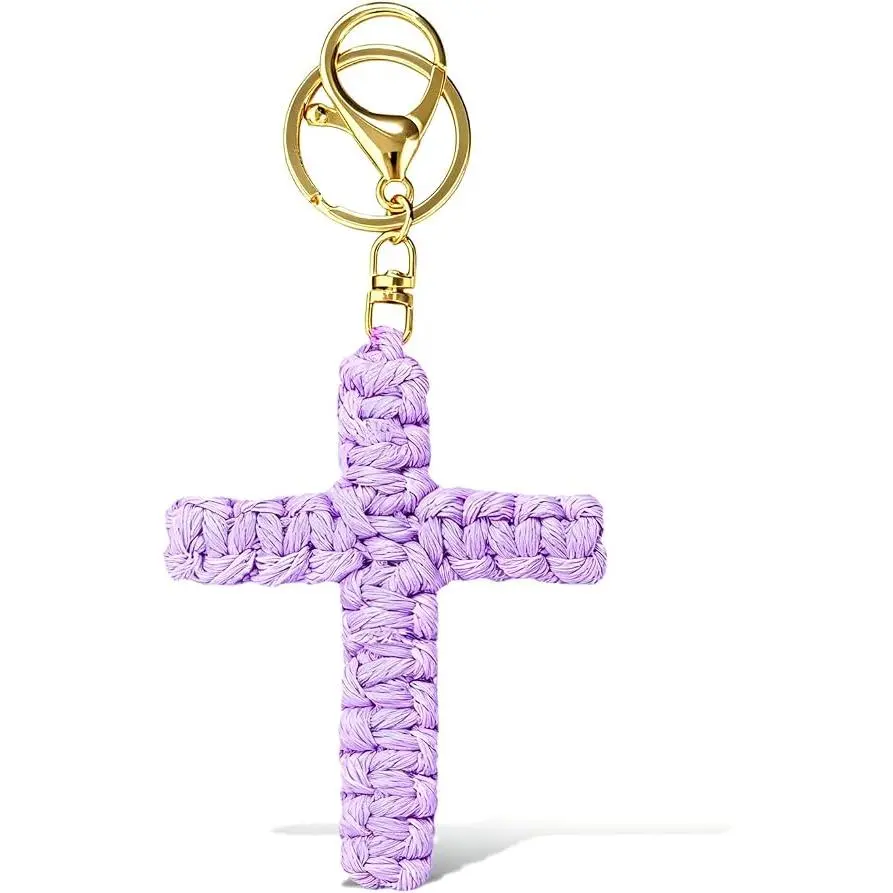 Veliora Gift B Cross Keychain for Women Christian Faith Bag Charm Prayer Gift | Woven cross pendant with a key ring and swivel clasp creates a meaningful Christian accessory for bags and keys