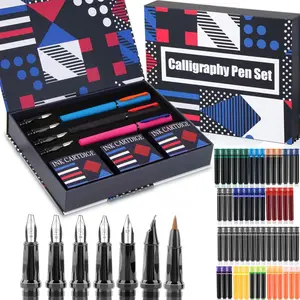 Calligraphy Pen Set,Fountain Pens with 7 Different Replaceable Nibs, 60 12-Color Ink Cartridges, Calligraphy Set for Beginner Writing Drawing