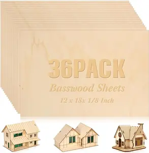 36 Pack Basswood Sheets Plywood Board 1/8 Inch Unfinished Wood Boards for Crafts for DIY Laser Projects Architectural Model Making Mini House Building Hobby Wood Burning (12 x 18 x 1/8 Inch)