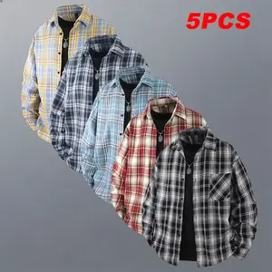 5 Pieces - Unisex Vintage Casual Shirts with Plaid Patterns, Stylish and Minimalist Design, Suitable for All Seasons, Loose and Comfortable Fit, Versatile Options