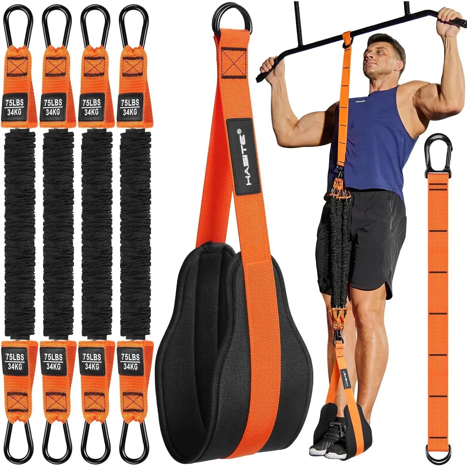 Heavy Duty TPE Pull Up Assist Bands Kit - Stackable High Load Sets with Adjustable Strap, Carry Bag & Accessories, Birthday Gift for Men’s Home Gym, Full Body Workout, Assistance Throughout Motion, Boost Mobility, More Reps, Lean Muscle, V-Shaped Torso