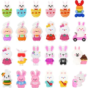 24PCS Easter Day Little Bunny Figures,Cute Cartoon Rabbits Miniature Figurines for Easter Egg Stuffers Fillers,Birthday Gifts,Party Favors and Classroom Pr
