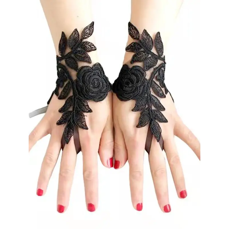 Women's Bridal Gloves - Wrist-Length Elegant Floral Lace Accessories with Elegant Look for Weddings, Formal Events