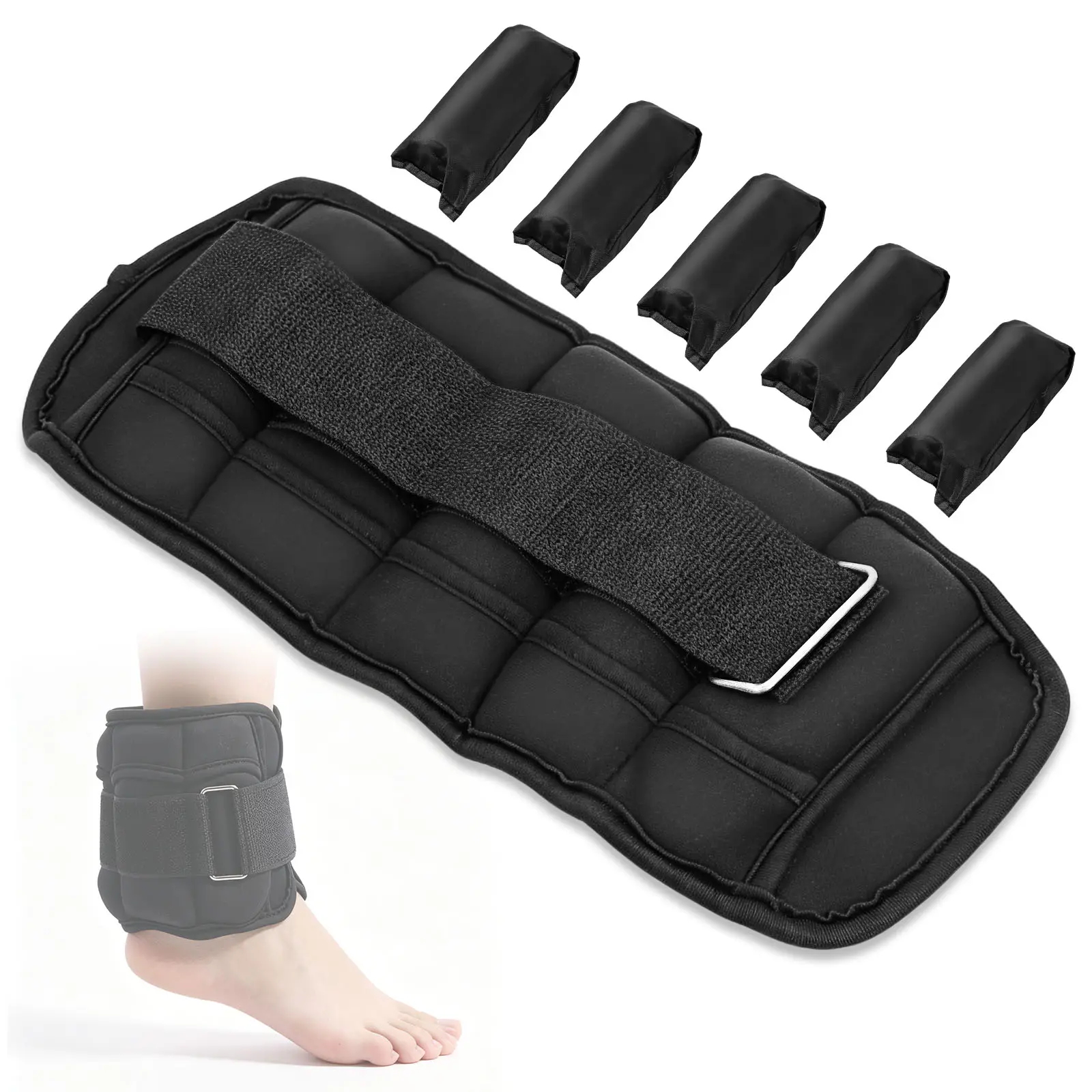 Adjustable Ankle Weights Set -10LBS/ Pair Removable Sandbags for Women & Men, Comfortable Modularized Leg Weights for Walking, Running, Pilates, Yoga, Home Workout & Running, Lifting