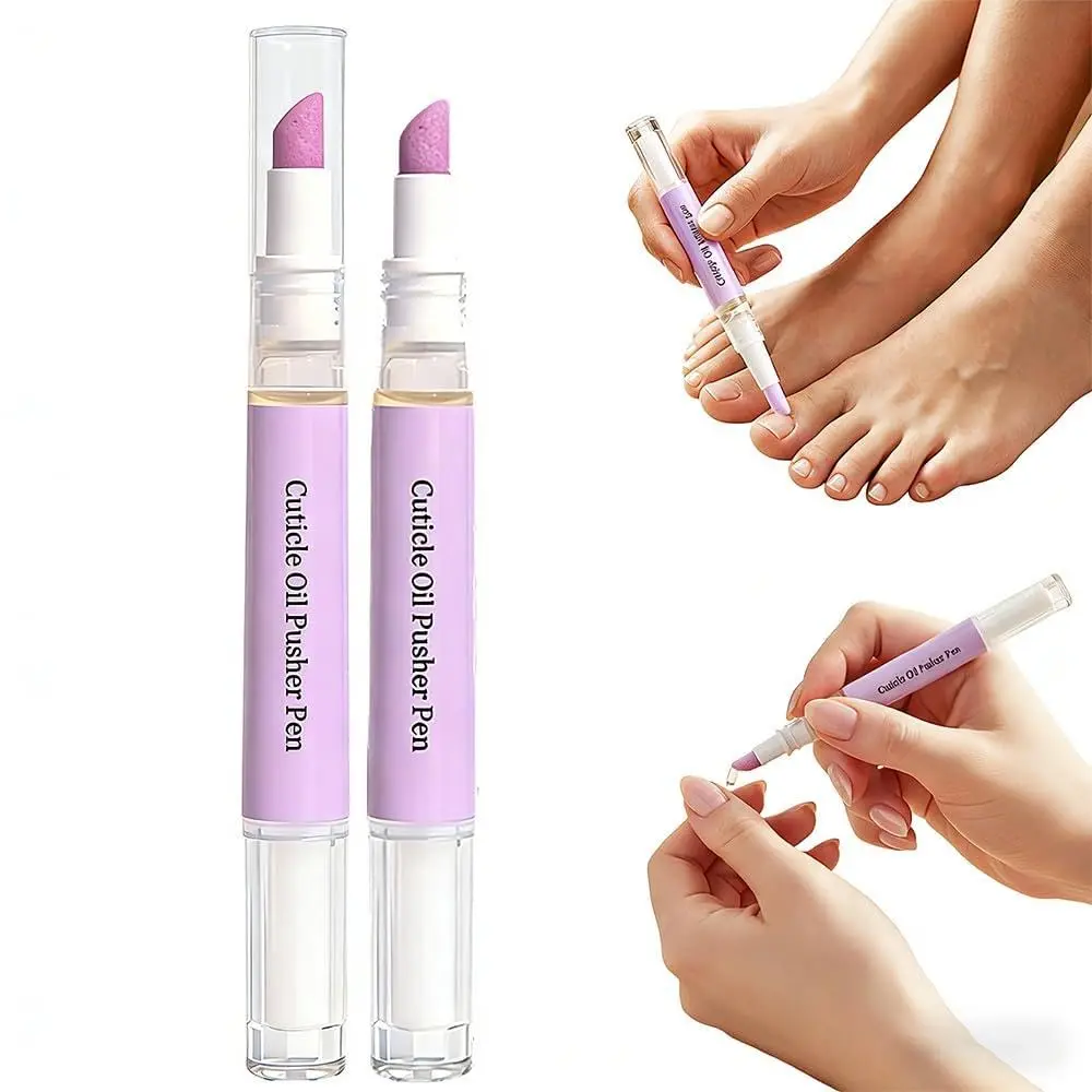 2-Pack 2-in-1 Cuticle Pusher & Oil Pen – Instant Nail Care Tool, Moisturize & Strengthen Dry Damaged Nails Hangnails Pusher Portable Daily Use