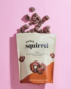 French Squirrel Bisous Vegan Gluten-Free Peanut Butter & Chocolate Coated Cereal Clusters 2 Bags Organic Date Sugar Sweetened 4.2 oz Snacks Muesli