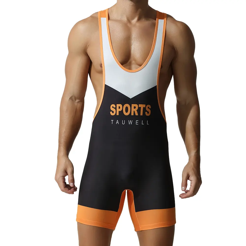 Tauwell Men Color Block Sports Letter Print Wrestling Singlet, Open Back Sleeveless Compression One Piece Bodysuit, 4-Way Stretch Breathable Jumpsuit for Weightlifting, BJJ Grappling, Gym Training & Powerlifting-25705