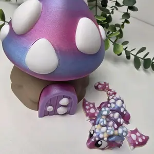 3D Printed Mushroom Dragon and Egg Set with Decorative Accents Egg Design for Decor