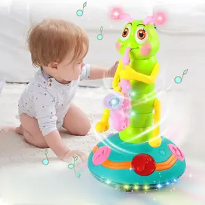 Kids Electric Saxophone Caterpillar Toy, 360° Rotation Dancing Crawling Toy with Light & Music, Toddler Sensory Gift