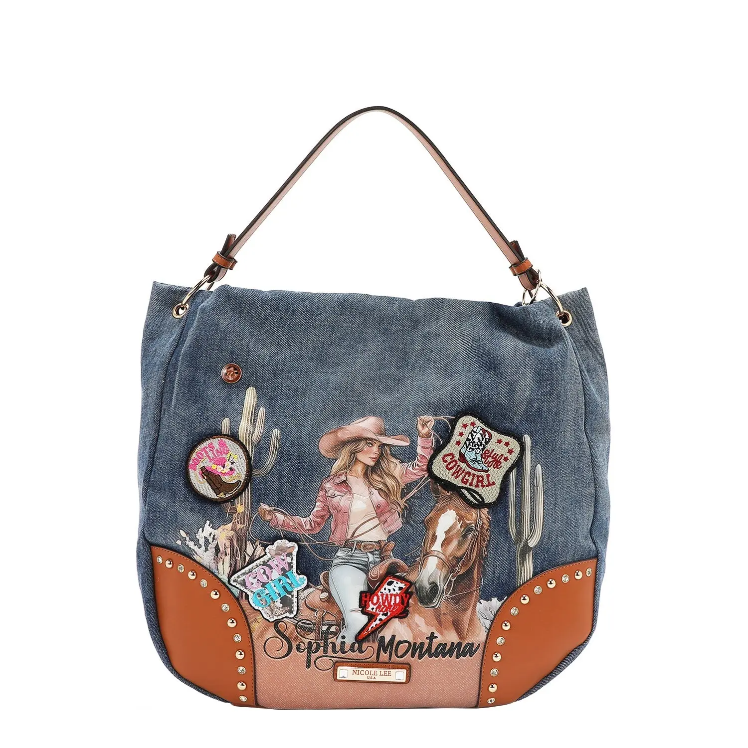 NICOLE LEE SOFIA MONTANA DENIM HOBO BAG